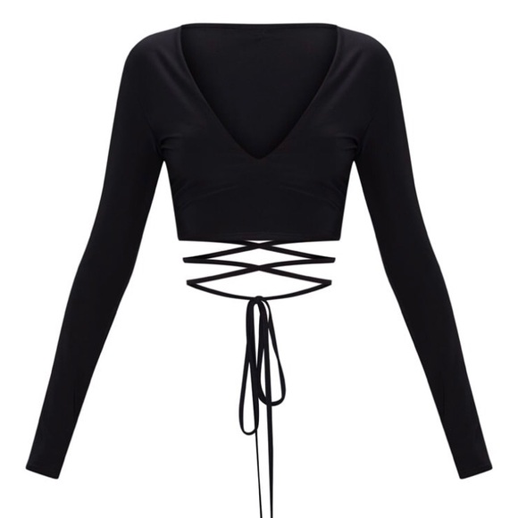 Black tie waist crop top PrettyLittleThing #131 - Picture 2 of 12